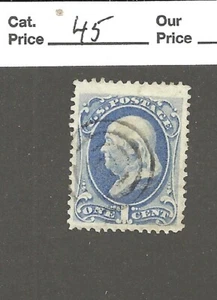 Scott # 156, 1 cent ultramarine , Continental Bank Note, 1873, XF, cv $45 - Picture 1 of 2