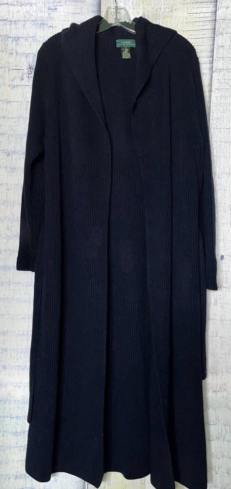 Vtg Lauren Ralph Lauren Sz L Long Navy Blue Sweater w/Belt Maxi/Midi 100% Cotton - Image 1 of 2