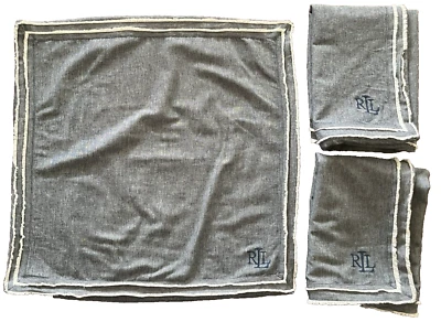 3 Ralph Lauren Euro Shams Chambray Fringe w/RLL Monogram – Nautical Preppy - Image 1 of 4