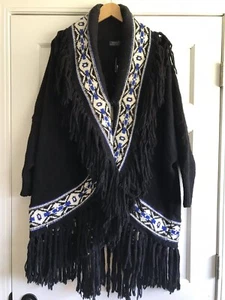 Cárdigan Polo Ralph Lauren mezcla de lana negra con flecos suroeste para mujer XS/S - Imagen 1 de 3