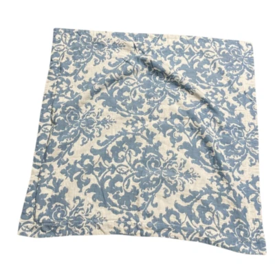 Pottery Barn Stella Damasco Estampado 1 Euro Simula Acero Azul Algodón Lino Foto 1 de 3