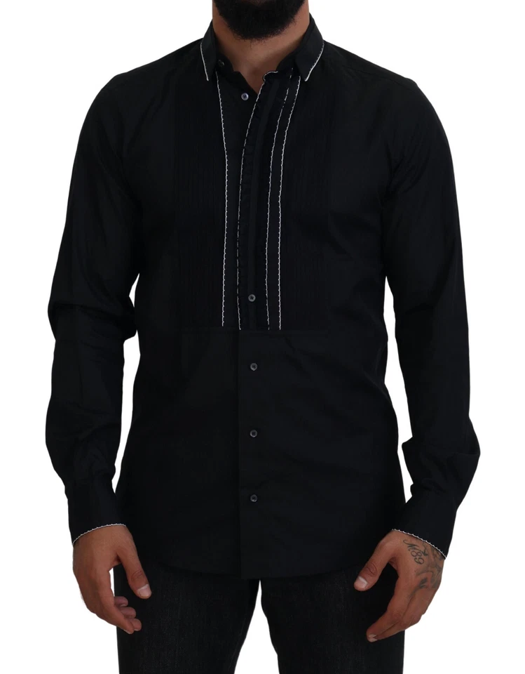 Camisa DOLCE & GABBANA DORADA Esmoquin Negro Calce Ajustado Algodón 41/US16/L RRP 900usd Foto 1 de 4