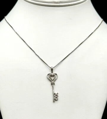 Zales 1/10 cttw Diamond Heart Topped Key Pendant Xoxo, SS Chain. Zales Jewelry. - Image 1 of 4