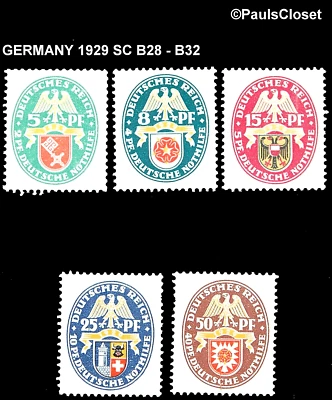 GERMANY 1929 SC B28-B32 CITY STATE COAT OF ARMS MLH (2) & MHR(3)   F/VF - Image 1 of 2
