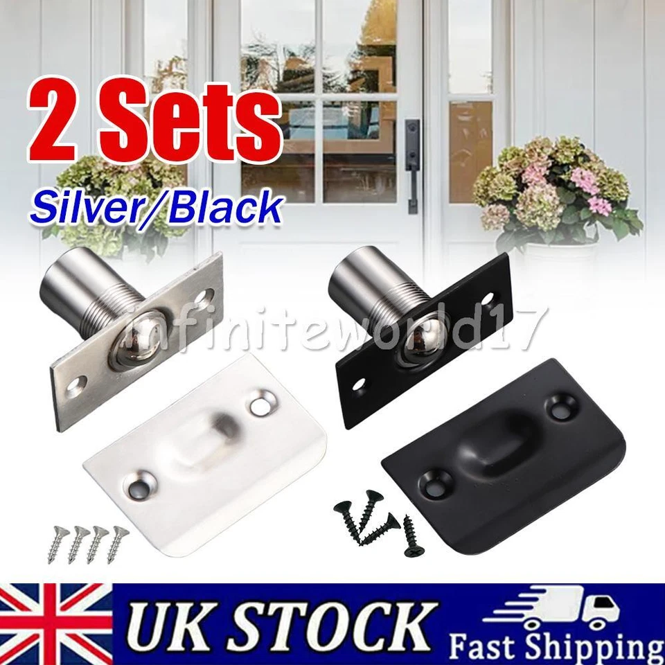 2Sets Ball Door Roller Catch Mortice Latch Spring Loaded 18mm Latch Lock +Screws - Image 1 of 4