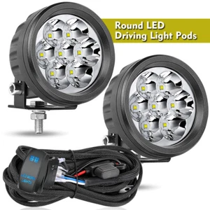 2X 4" 140W Round LED OffRoad Driving Spot Lights Work Pods Headlight+ Wiring Kit - Picture 1 of 24