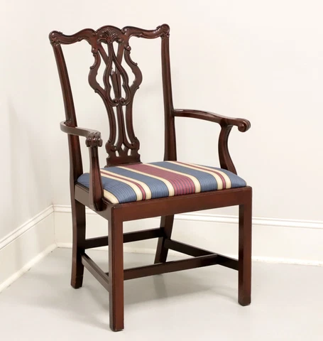 BERNHARDT Mahogany Chippendale Straight Leg Armchair Cover