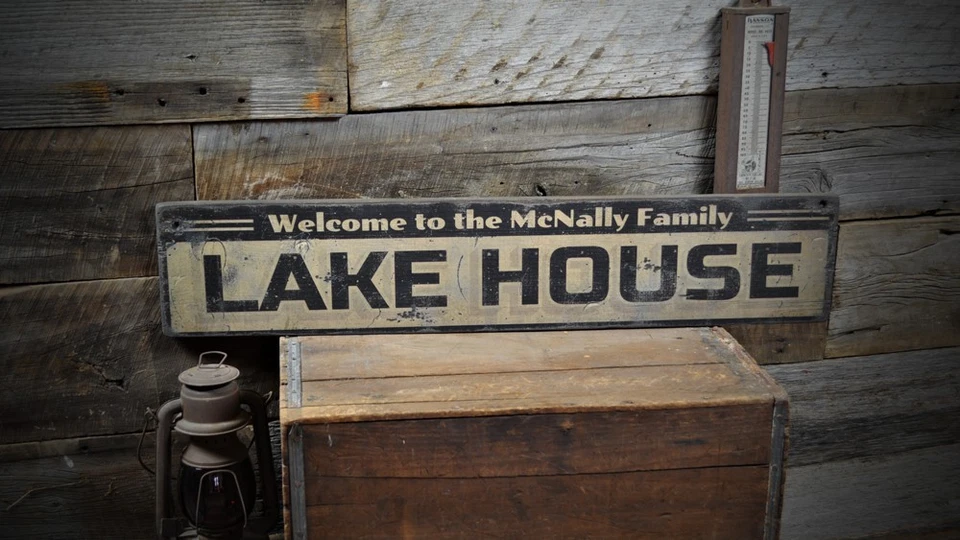 Custom Family Lake House Sign - Rustic Hand Made Vintage Wooden - Image 1 of 2