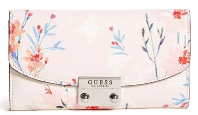 NEW Guess Women's Leona Blush Pink Floral Print Trifold Wallet Clutch Bag - Image 1 of 3
