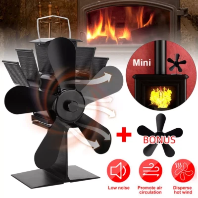 Fireplace Fan Burning Wood Log Burner Stove Top 5-Blade Self-Powered Eco Heater - image 1 of 4