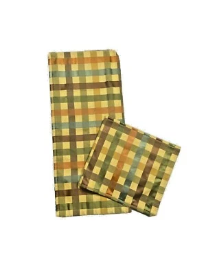 Vintage 90s Custom Made Cafe Tier Curtains Valance Plaid Gold Brown Orange Plaid - Image 1 of 4