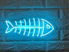 Fish Bone Blue Aqua Acrylic 14" Neon Light Sign Lamp Bedroom Artwork Wall Decor