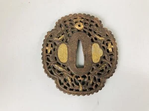 Y6908 TSUBA Iron Sword Guard openwork Inlay Japan samurai katana koshirae edo - Picture 1 of 12