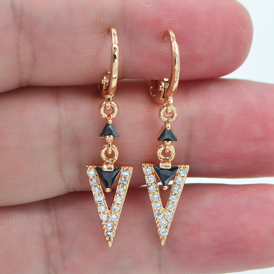18K Yellow Gold Filled Women Fashion Black Mystic Topaz V Drop Earrings - Image 1 of 4