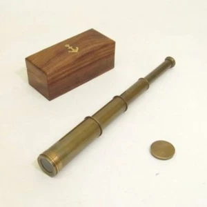 15" Brass Pullout Antique Telescope Handheld in Wooden Box Nautical Pirate - Picture 1 of 1
