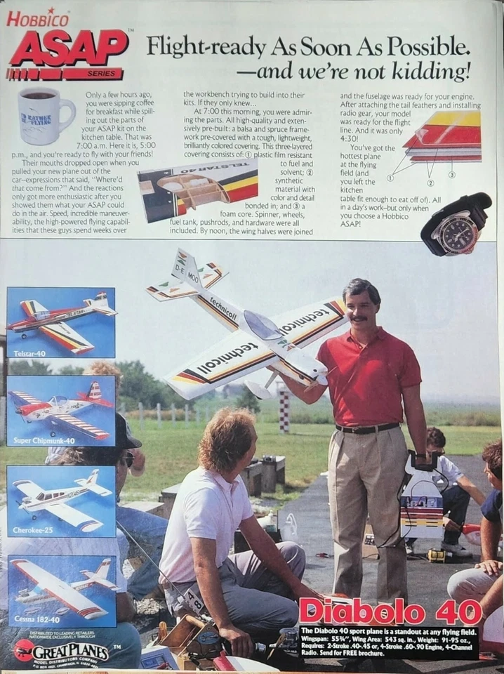 ASAP Diablo 40 Airplane RC Kit Print Ad Ephemera Wall Decor Hobbico Chipmunk - Image 1 of 1