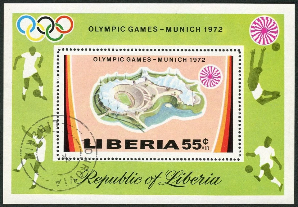 Liberia C192,CTO.Michel 832 Bl.60. Olympics Munich-1972.Stadium,Soccer. - Image 1 of 1