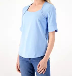 Top Isaac Mizrahi escote envuelto, detalle manga tulipán - azul horizonte, XL - Imagen 1 de 1