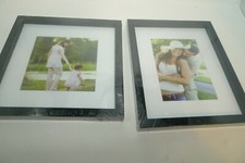 New Lot 2 Black Wood Picture Frames 9" x 11" and 10" by 10" White Matting
