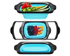 XL Large Kitchen Strainer by - Collapsible Silicone Over-The-Sink Colander wi... - Picture 1 of 9