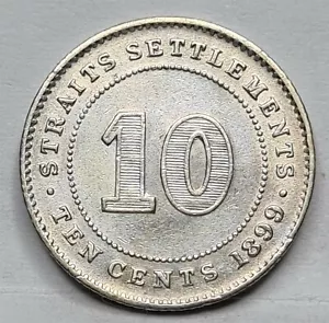 STRETTI INSEDIAMENTI Malesia Gran Bretagna 10 centesimi 1899 XF Regina Vittoria Argento #E27 - Foto 1 di 4