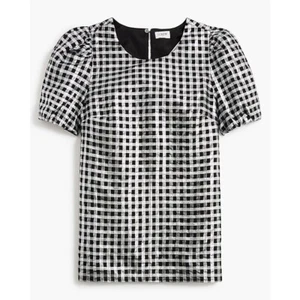 Blusa J.Crew Talla M Guinga Metálica Manga Abullonada Top Forrada Cuello Redondo Pullover - Imagen 1 de 8