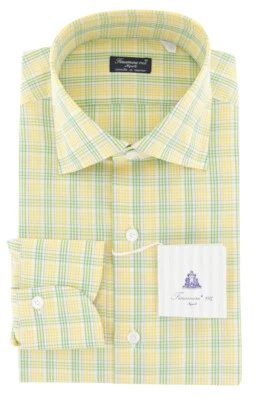Camisa de algodón a cuadros amarillos Finamore Napoli - Delgada - (750) Foto 1 de 4