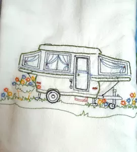 Geschirrtuch Geschirrtücher Pop Up Camper Camper Reise 100% Baumwolle Lg 32" x36" NEU - Bild 1 von 7