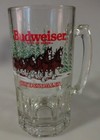 Vintage Budweiser Clydesdale Horses Holiday Large Glass Mug Stein 1989 Beer for sale