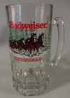 Vintage Budweiser Clydesdale Horse Holiday Large Heavy Glass Mug Stein 1989 Beer