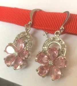 White Gold Filled Drop Dangle Earrings Pink Sapphires Sim Diamonds CRUISE BOXED - Picture 1 of 4