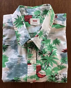 CAMISA HAWAIANA LEVI'S Hombre Isla Tropical Playa Estampado MEDIANA Algodón Lino - Imagen 1 de 8