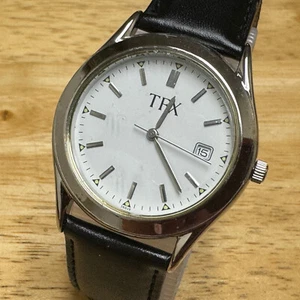 TFX Bulova Quartz Watch 36B08 MenSilver White Leather Band Date New Battery - Picture 1 of 6