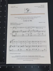 CHOIR - ANTHEM SHEET MUSIC: Come to me Unison/two part w/piano & optional Flute - Picture 1 of 5