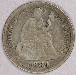 Moneda de diez centavos de plata Seated Liberty 1889 10C-F/VF - Imagen 1 de 2