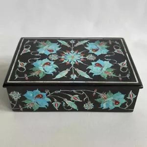 6x4x2 Zoll Schwarz Marmor Schmuck Vorratsdose mit Multi Stein Inlay Türkis MOP - Bild 1 von 10