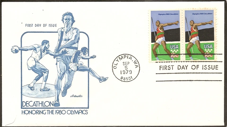 US Scott # 1790 Olympic Javelin. Pair ,Artmaster cachet. - Image 1 of 1