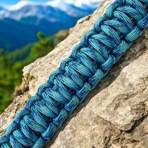Paracord Blue Cobra Weave Dog Collar Fits 16 Inch Neck By 2 Inches Wide Handmade - Picture 1 of 3