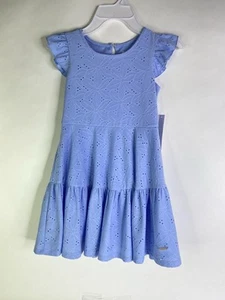 Tahari Girl Lined Fit and Flare Dress Eyelet Blue Girls Size 5 - Picture 1 of 8