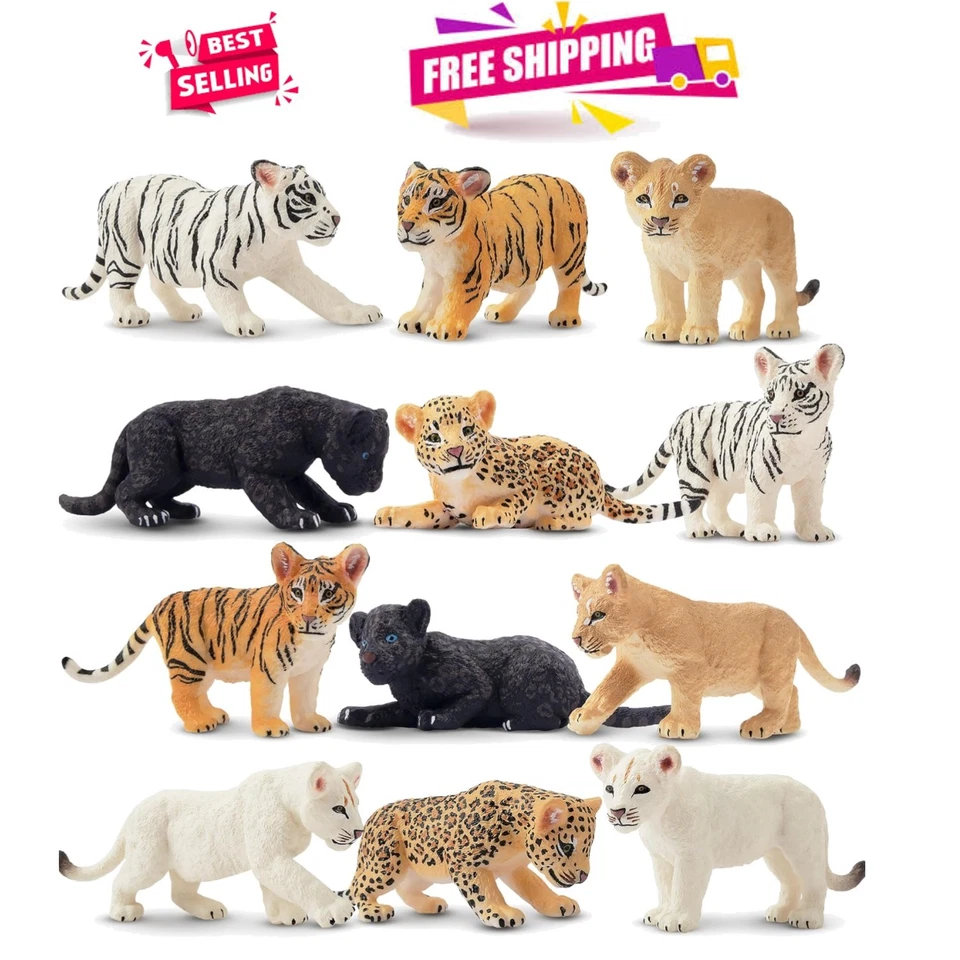 11 Safari Animal Figurines High Emulational Detailed Baby Zoo Animals Figur Cubs