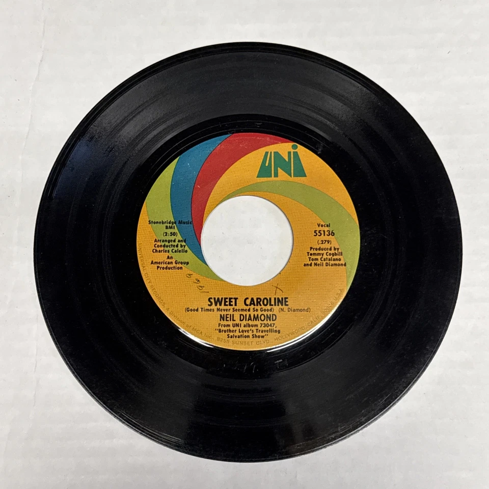 45 rpm Vintage 7” Vinyl Single Hit Record Jukebox Neil Diamond - Sweet Caroline - Image 1 of 1