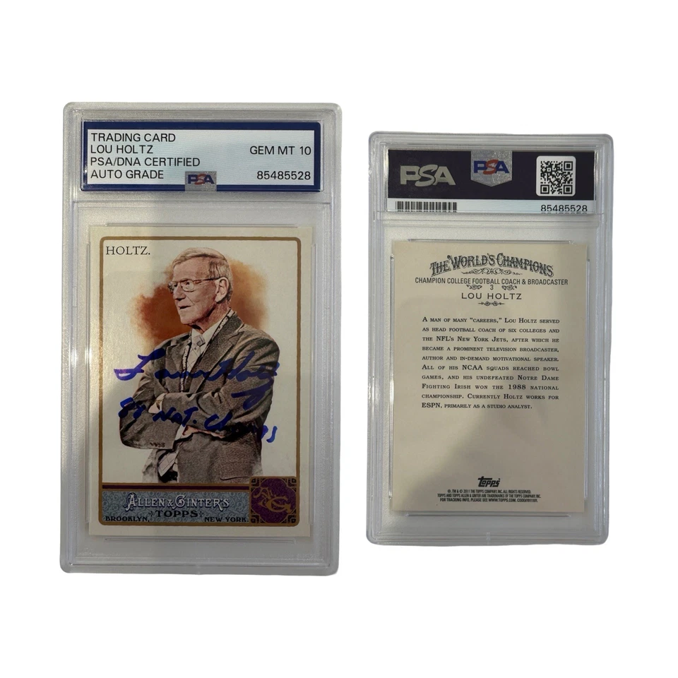 2011 Lou Holtz Autographed Inscribed Topps Allen & Hunter #3 PSA GEM MINT 10 - Image 1 of 1