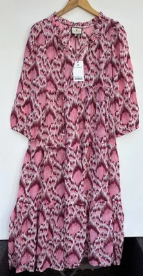 Maxi Vestido Tuckernuck Poppy Ikat Caftán Pequeño NUEVO Rosa Borgoña Nuevo con Etiquetas Cuello en V Foto 1 de 4
