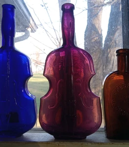 BEAUTIFUL PUCE AMETHYST PONTILED VIOLIN FIGURAL BOTTLE 9 3/4""LARGE SIZE VIOBOT - Picture 1 of 13