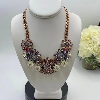Joan Rivers Enamel Rhinestones Pink Purple Language of Flowers Copper Necklace  - Image 1 of 4