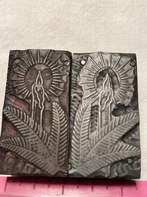 Bloques impresos de velas de Navidad tipográficas vacaciones - 2 bloques de metal y madera  Foto 1 de 4