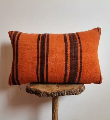 Moroccan Handmade Kilim Orange Pillow Cushion Cover Throw Pillow Case Sofa boho. - Image 1 of 4
