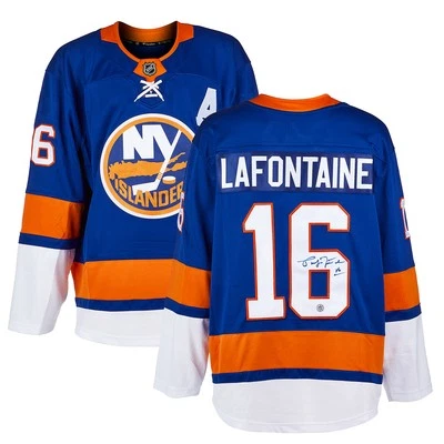 Camiseta deportiva autografiada por Pat LaFontaine de fanáticos de los New York Islanders Foto 1 de 2