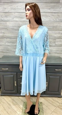 Gorgeous Blue Chiffon Lace Accent Dress Pinup Fashion Plus 26W - Image 1 of 4