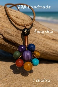 Handmade 7 Chakra Necklace – Feng Shui Gemstone Pendant – Pick Cord Color Uk - Picture 1 of 5
